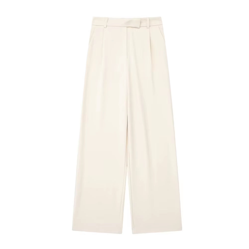 Women Fashion with Darts Front Pockets Wide Leg Pants Vintage High Waist Zipper Fly Female Trousers Mujer