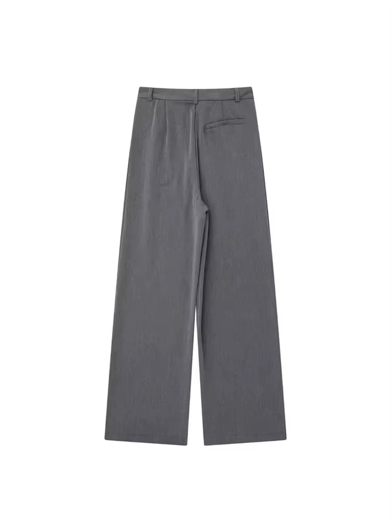 Women Fashion with Darts Front Pockets Wide Leg Pants Vintage High Waist Zipper Fly Female Trousers Mujer