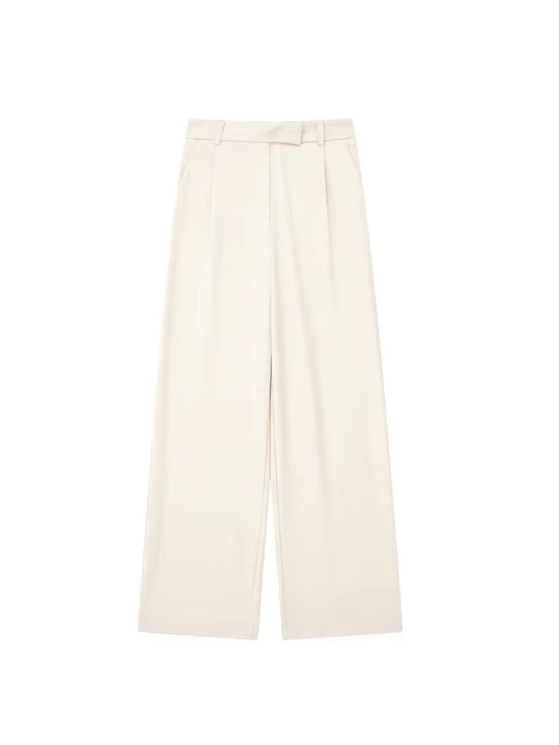 Women Fashion with Darts Front Pockets Wide Leg Pants Vintage High Waist Zipper Fly Female Trousers Mujer