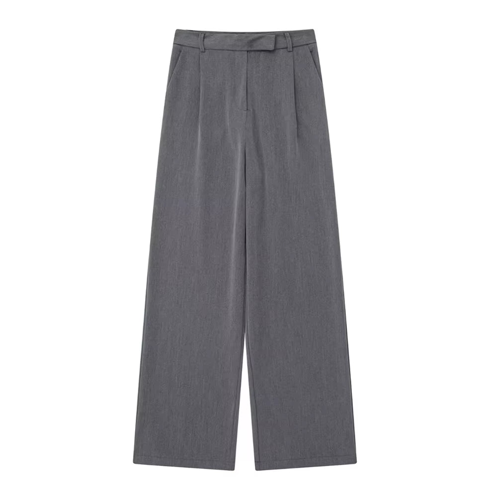 Women Fashion with Darts Front Pockets Wide Leg Pants Vintage High Waist Zipper Fly Female Trousers Mujer