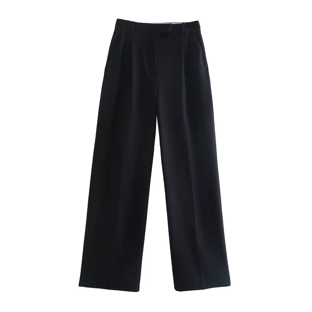 Women Fashion with Darts Front Pockets Wide Leg Pants Vintage High Waist Zipper Fly Female Trousers Mujer