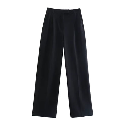 Women Fashion with Darts Front Pockets Wide Leg Pants Vintage High Waist Zipper Fly Female Trousers Mujer