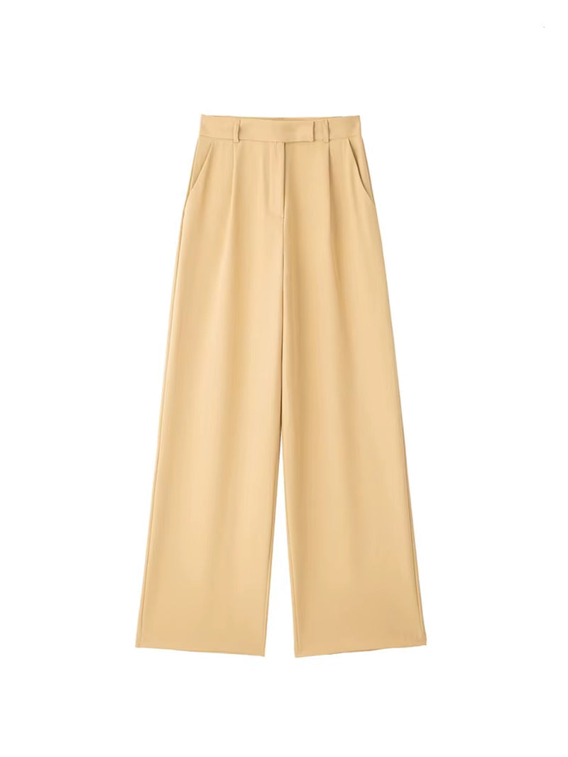 Women Fashion with Darts Front Pockets Wide Leg Pants Vintage High Waist Zipper Fly Female Trousers Mujer