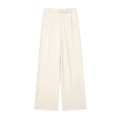 Women Fashion with Darts Front Pockets Wide Leg Pants Vintage High Waist Zipper Fly Female Trousers Mujer