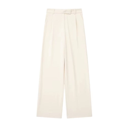 Women Fashion with Darts Front Pockets Wide Leg Pants Vintage High Waist Zipper Fly Female Trousers Mujer
