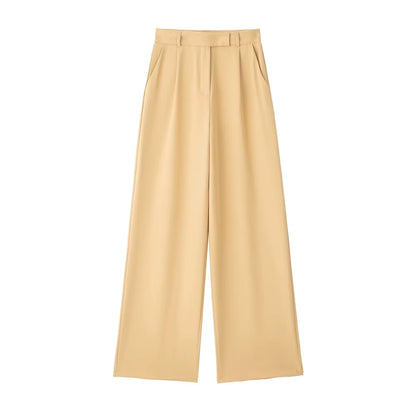 Women Fashion with Darts Front Pockets Wide Leg Pants Vintage High Waist Zipper Fly Female Trousers Mujer
