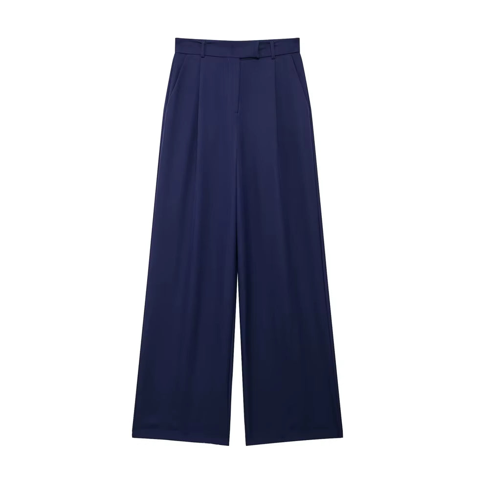 Women Fashion with Darts Front Pockets Wide Leg Pants Vintage High Waist Zipper Fly Female Trousers Mujer