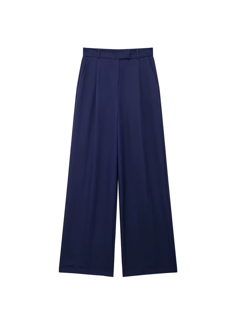 Women Fashion with Darts Front Pockets Wide Leg Pants Vintage High Waist Zipper Fly Female Trousers Mujer
