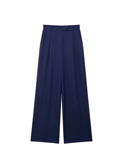 Women Fashion with Darts Front Pockets Wide Leg Pants Vintage High Waist Zipper Fly Female Trousers Mujer